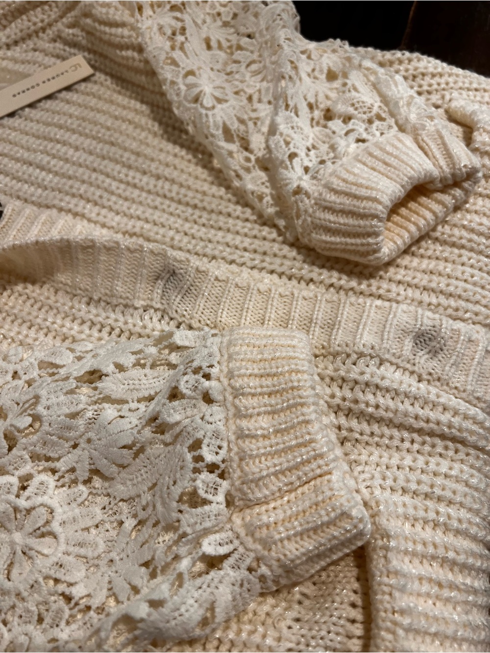 Chunky Knit Crochet Floral Long Sleeves Oversized Cream Cottagecore Cardigan - Picture 8 of 12